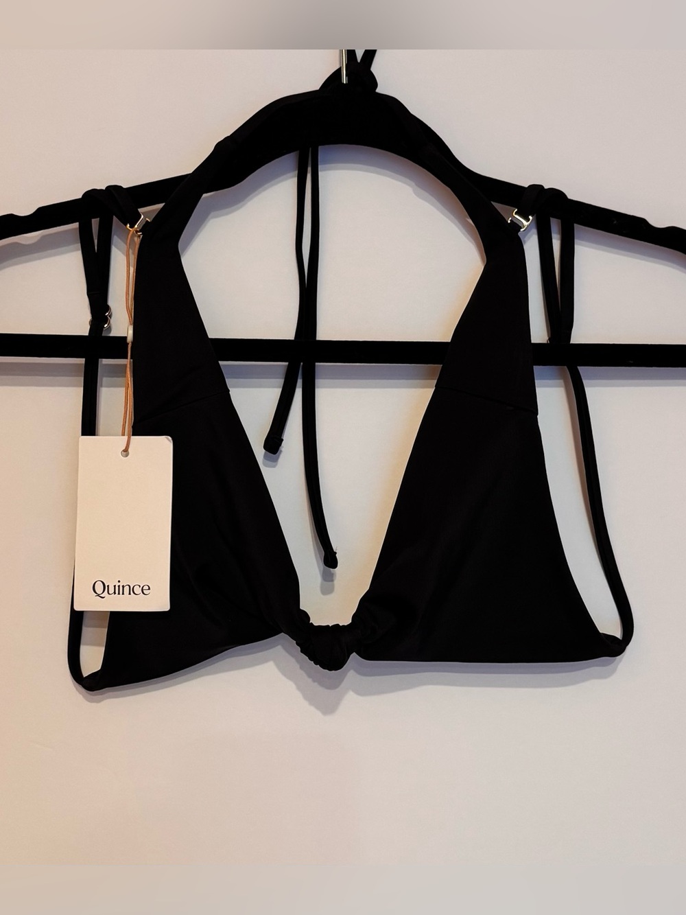 Quince Italian Knotted Triangle Bikini Top Black NWT Size Medium